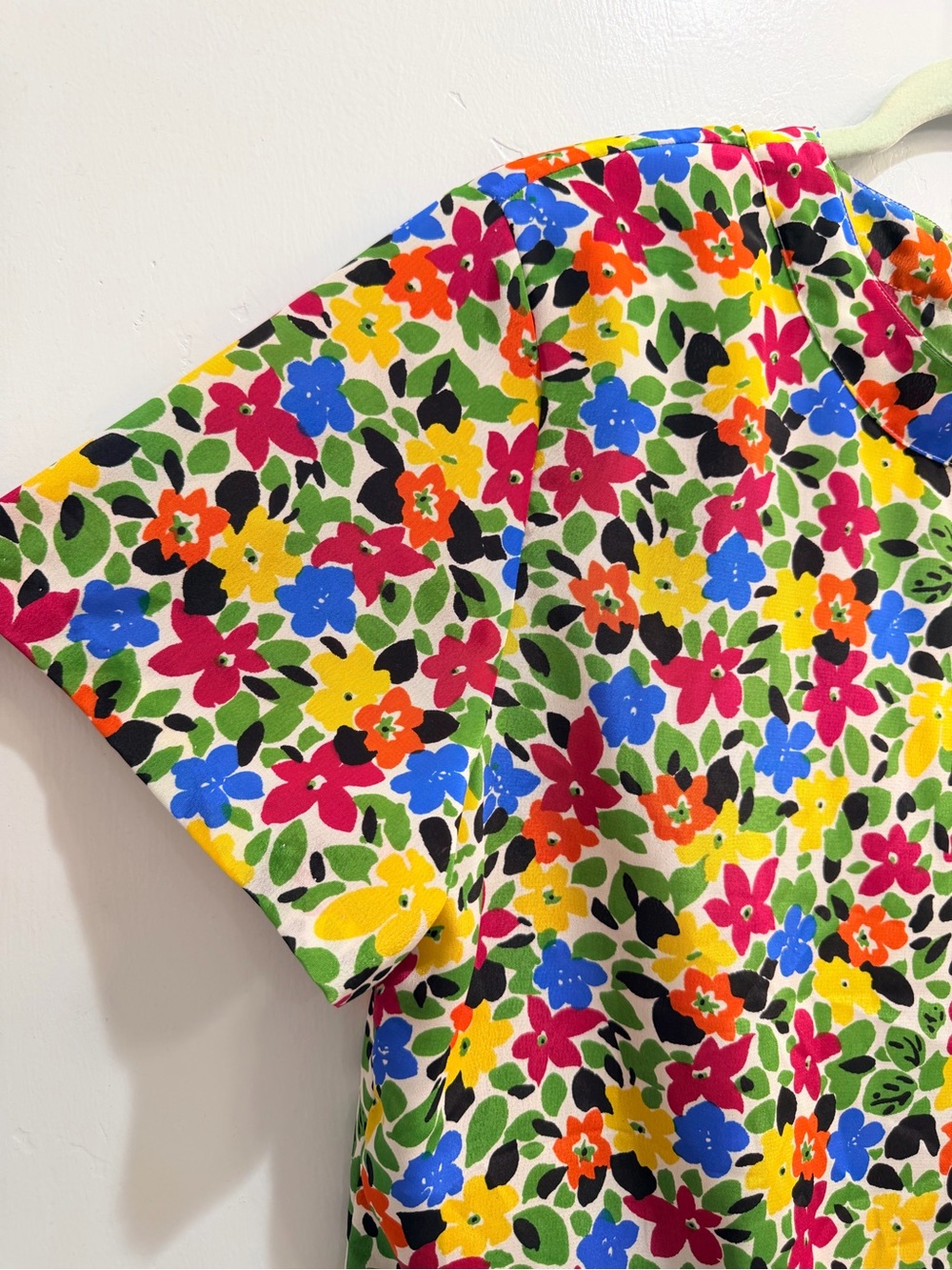 Vintage 80s Counterparts Floral Short Sleeve Blouse Bold Bright Button Back 16 - Picture 7 of 12